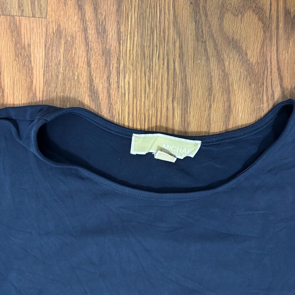 Michael Michael Kors Midnight Blue Ladder Cut Short Sleeve Blouse - Picture 2 of 3